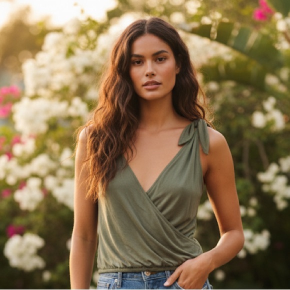 Heartloom Tops - 🎀HEARTLOOM large v neck wrap front sleeveless green top